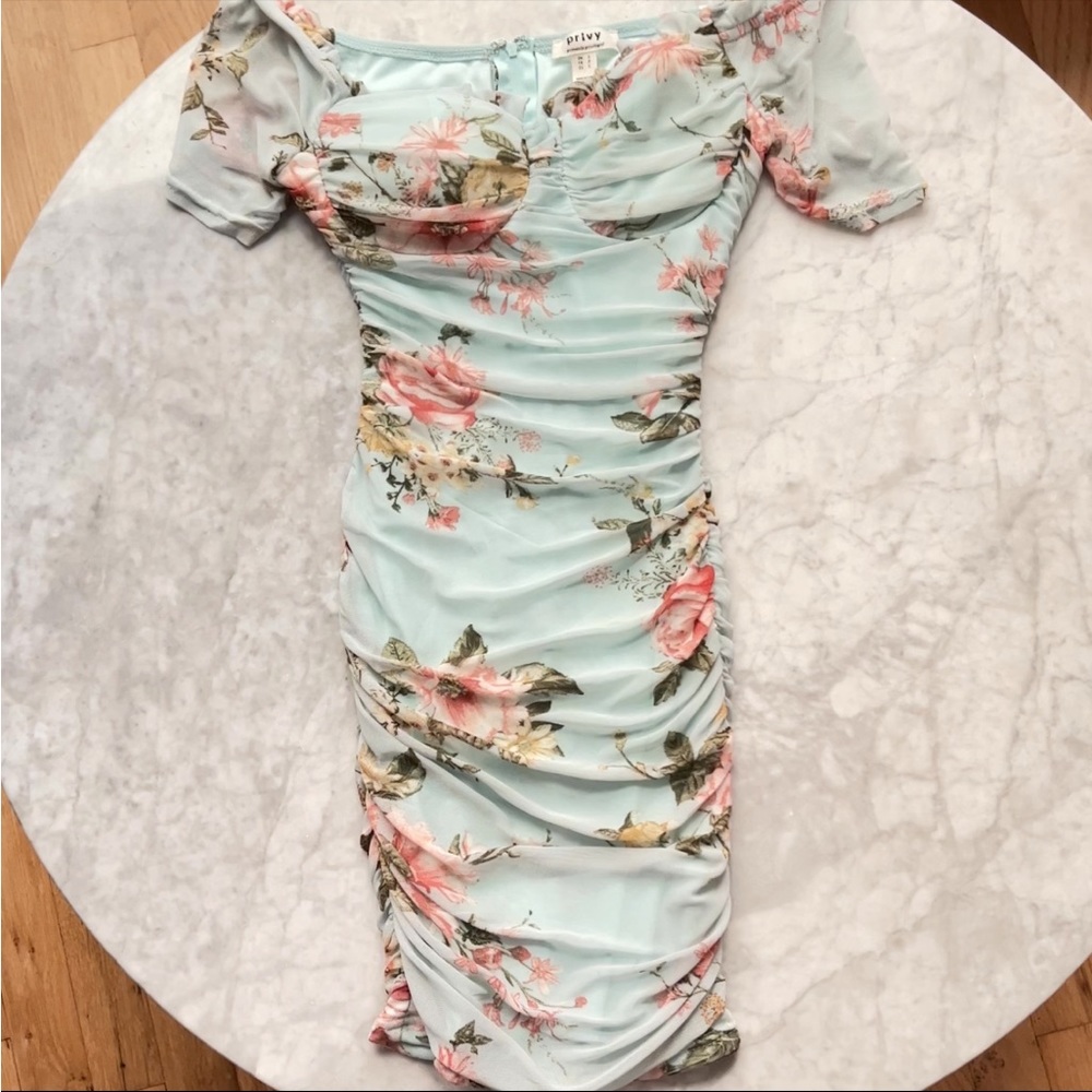 mint green floral mini dress